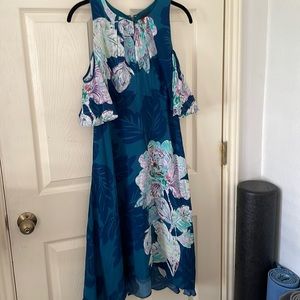 Turquoise floral float dress